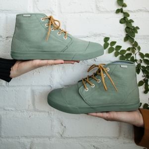 NIB • bangs shoes | sage, high tops, golden laces, unisex, women's 7.5 men's 6